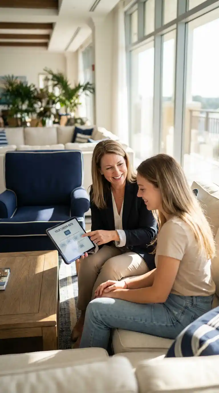 Consultant HR oferind asistență unui candidat pentru obținerea unui contract de muncă în străinătate